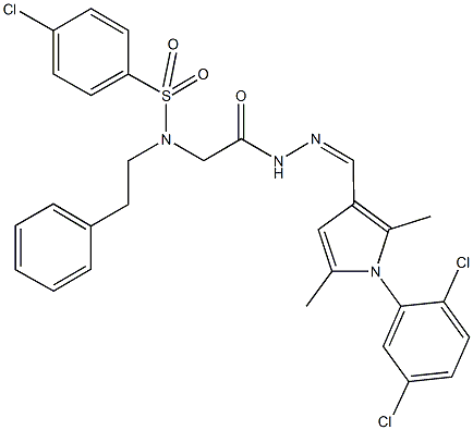 4-chloro-N-[2-(2-{[1-(2,5-dichlorophenyl)-2,5-dimethyl-1H-pyrrol-3-yl]methylene}hydrazino)-2-oxoethyl]-N-(2-phenylethyl)benzenesulfonamide 结构式