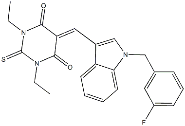 1,3-diethyl-5-{[1-(3-fluorobenzyl)-1H-indol-3-yl]methylene}-2-thioxodihydro-4,6(1H,5H)-pyrimidinedione 结构式