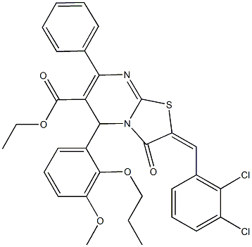 ethyl 2-(2,3-dichlorobenzylidene)-5-(3-methoxy-2-propoxyphenyl)-3-oxo-7-phenyl-2,3-dihydro-5H-[1,3]thiazolo[3,2-a]pyrimidine-6-carboxylate 结构式