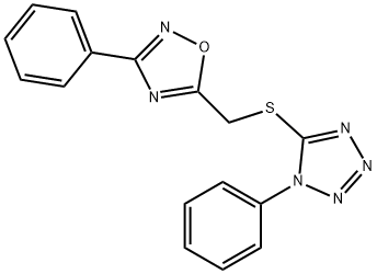 1-phenyl-5-{[(3-phenyl-1,2,4-oxadiazol-5-yl)methyl]sulfanyl}-1H-tetraazole 结构式
