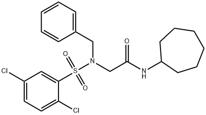 2-{benzyl[(2,5-dichlorophenyl)sulfonyl]amino}-N-cycloheptylacetamide 结构式