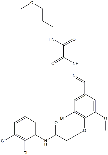 2-(2-{3-bromo-4-[2-(2,3-dichloroanilino)-2-oxoethoxy]-5-methoxybenzylidene}hydrazino)-N-(3-methoxypropyl)-2-oxoacetamide 结构式