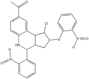 1-[1-chloro-4-{2-nitrophenyl}-2-({2-nitrophenyl}sulfanyl)-2,3,3a,4,5,9b-hexahydro-1H-cyclopenta[c]quinolin-8-yl]ethanone 结构式