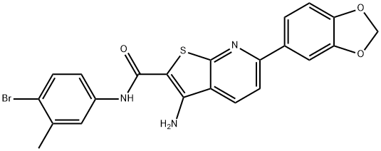 3-amino-6-(1,3-benzodioxol-5-yl)-N-(4-bromo-3-methylphenyl)thieno[2,3-b]pyridine-2-carboxamide 结构式