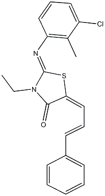 2-[(3-chloro-2-methylphenyl)imino]-3-ethyl-5-(3-phenyl-2-propenylidene)-1,3-thiazolidin-4-one 结构式
