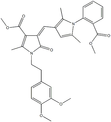 methyl 1-[2-(3,4-dimethoxyphenyl)ethyl]-4-({1-[2-(methoxycarbonyl)phenyl]-2,5-dimethyl-1H-pyrrol-3-yl}methylene)-2-methyl-5-oxo-4,5-dihydro-1H-pyrrole-3-carboxylate 结构式