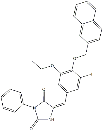 5-[3-ethoxy-5-iodo-4-(2-naphthylmethoxy)benzylidene]-3-phenyl-2,4-imidazolidinedione 结构式