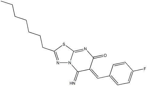 6-(4-fluorobenzylidene)-2-heptyl-5-imino-5,6-dihydro-7H-[1,3,4]thiadiazolo[3,2-a]pyrimidin-7-one 结构式