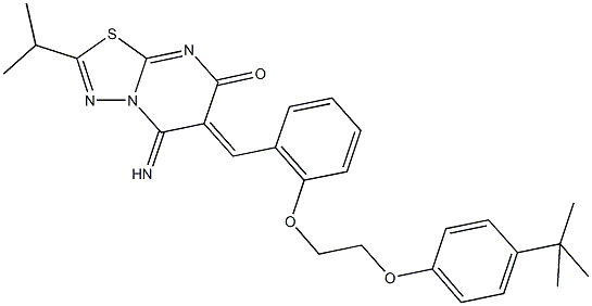 6-{2-[2-(4-tert-butylphenoxy)ethoxy]benzylidene}-5-imino-2-isopropyl-5,6-dihydro-7H-[1,3,4]thiadiazolo[3,2-a]pyrimidin-7-one 结构式