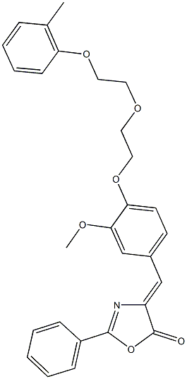 4-(3-methoxy-4-{2-[2-(2-methylphenoxy)ethoxy]ethoxy}benzylidene)-2-phenyl-1,3-oxazol-5(4H)-one 结构式