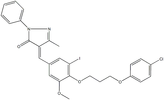 4-{4-[3-(4-chlorophenoxy)propoxy]-3-iodo-5-methoxybenzylidene}-5-methyl-2-phenyl-2,4-dihydro-3H-pyrazol-3-one 结构式