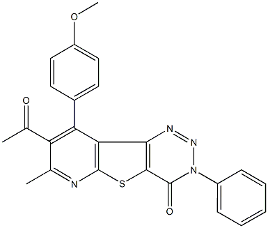 8-acetyl-9-(4-methoxyphenyl)-7-methyl-3-phenylpyrido[3',2':4,5]thieno[3,2-d][1,2,3]triazin-4(3H)-one 结构式