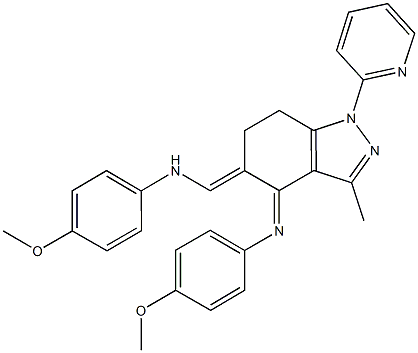 N-[5-[(4-methoxyanilino)methylene]-3-methyl-1-(2-pyridinyl)-6,7-dihydro-1H-indazol-4-ylidene]-N-(4-methoxyphenyl)amine 结构式