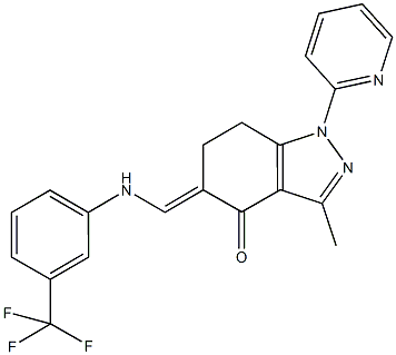 3-methyl-1-(2-pyridinyl)-5-{[3-(trifluoromethyl)anilino]methylene}-1,5,6,7-tetrahydro-4H-indazol-4-one 结构式