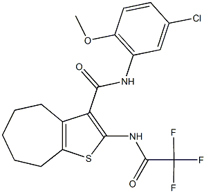 N-(5-chloro-2-methoxyphenyl)-2-[(trifluoroacetyl)amino]-5,6,7,8-tetrahydro-4H-cyclohepta[b]thiophene-3-carboxamide 结构式