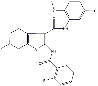 N-(5-chloro-2-methoxyphenyl)-2-[(2-fluorobenzoyl)amino]-6-methyl-4,5,6,7-tetrahydro-1-benzothiophene-3-carboxamide 结构式