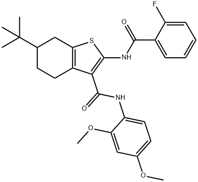 6-tert-butyl-N-(2,4-dimethoxyphenyl)-2-[(2-fluorobenzoyl)amino]-4,5,6,7-tetrahydro-1-benzothiophene-3-carboxamide 结构式