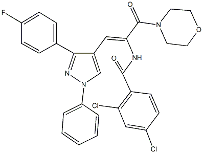 2,4-dichloro-N-[2-[3-(4-fluorophenyl)-1-phenyl-1H-pyrazol-4-yl]-1-(4-morpholinylcarbonyl)vinyl]benzamide 结构式