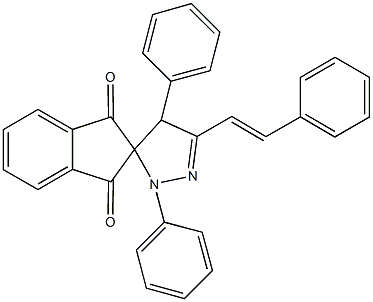 1,4-diphenyl-3-(2-phenylvinyl)-4,5-dihydro-spiro[1H-pyrazole-5,2'-(1'H)-indene]-1',3'(2'H)-dione 结构式