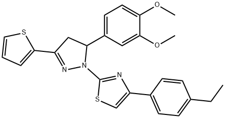 2-[5-(3,4-dimethoxyphenyl)-3-(2-thienyl)-4,5-dihydro-1H-pyrazol-1-yl]-4-(4-ethylphenyl)-1,3-thiazole 结构式
