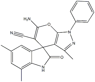 6-amino-3,5',7'-trimethyl-2'-oxo-1-phenyl-1,1',3',4-tetrahydrospiro(pyrano[2,3-c]pyrazole-4,3'-[2'H]-indole)-5-carbonitrile 结构式