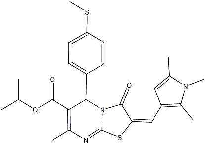 isopropyl 7-methyl-5-[4-(methylsulfanyl)phenyl]-3-oxo-2-[(1,2,5-trimethyl-1H-pyrrol-3-yl)methylene]-2,3-dihydro-5H-[1,3]thiazolo[3,2-a]pyrimidine-6-carboxylate 结构式