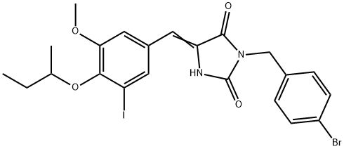 3-(4-bromobenzyl)-5-(4-sec-butoxy-3-iodo-5-methoxybenzylidene)-2,4-imidazolidinedione 结构式