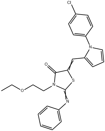5-{[1-(4-chlorophenyl)-1H-pyrrol-2-yl]methylene}-3-(2-ethoxyethyl)-2-(phenylimino)-1,3-thiazolidin-4-one 结构式