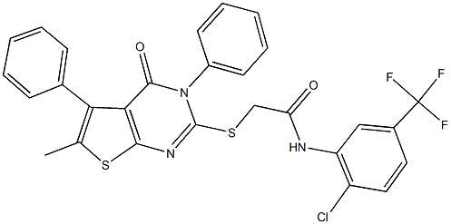 N-[2-chloro-5-(trifluoromethyl)phenyl]-2-[(6-methyl-4-oxo-3,5-diphenyl-3,4-dihydrothieno[2,3-d]pyrimidin-2-yl)sulfanyl]acetamide 结构式