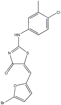 5-[(5-bromo-2-furyl)methylene]-2-(4-chloro-3-methylanilino)-1,3-thiazol-4(5H)-one 结构式
