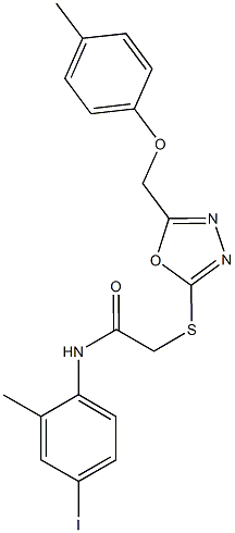 N-(4-iodo-2-methylphenyl)-2-({5-[(4-methylphenoxy)methyl]-1,3,4-oxadiazol-2-yl}sulfanyl)acetamide 结构式