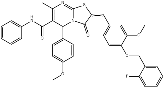 2-{4-[(2-fluorobenzyl)oxy]-3-methoxybenzylidene}-5-(4-methoxyphenyl)-7-methyl-3-oxo-N-phenyl-2,3-dihydro-5H-[1,3]thiazolo[3,2-a]pyrimidine-6-carboxamide 结构式