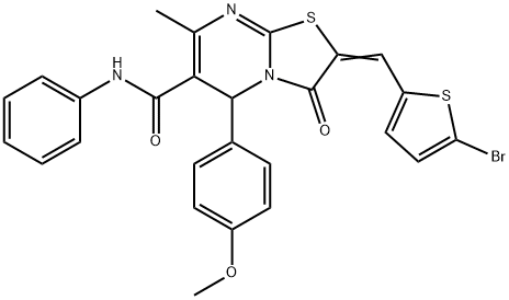 2-[(5-bromo-2-thienyl)methylene]-5-(4-methoxyphenyl)-7-methyl-3-oxo-N-phenyl-2,3-dihydro-5H-[1,3]thiazolo[3,2-a]pyrimidine-6-carboxamide 结构式