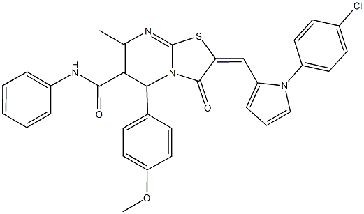 2-{[1-(4-chlorophenyl)-1H-pyrrol-2-yl]methylene}-5-(4-methoxyphenyl)-7-methyl-3-oxo-N-phenyl-2,3-dihydro-5H-[1,3]thiazolo[3,2-a]pyrimidine-6-carboxamide 结构式