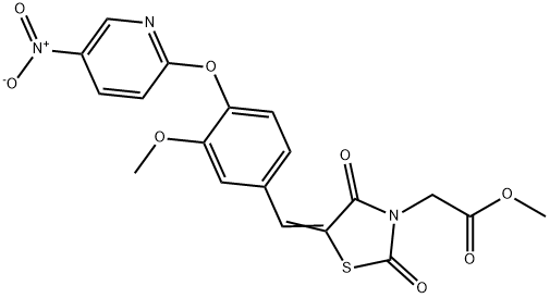 methyl {5-[4-({5-nitropyridin-2-yl}oxy)-3-methoxybenzylidene]-2,4-dioxo-1,3-thiazolidin-3-yl}acetate 结构式