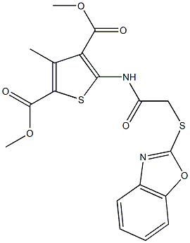 dimethyl 5-{[(1,3-benzoxazol-2-ylsulfanyl)acetyl]amino}-3-methyl-2,4-thiophenedicarboxylate 结构式