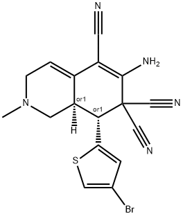 6-amino-8-(4-bromo-2-thienyl)-2-methyl-2,3,8,8a-tetrahydro-5,7,7(1H)-isoquinolinetricarbonitrile 结构式