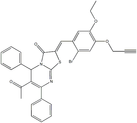 6-acetyl-2-[2-bromo-5-ethoxy-4-(2-propynyloxy)benzylidene]-5,7-diphenyl-5H-[1,3]thiazolo[3,2-a]pyrimidin-3(2H)-one 结构式