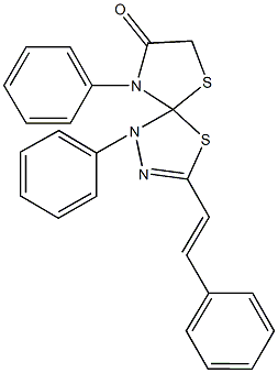 1,9-diphenyl-3-(2-phenylvinyl)-4,6-dithia-1,2,9-triazaspiro[4.4]non-2-en-8-one 结构式