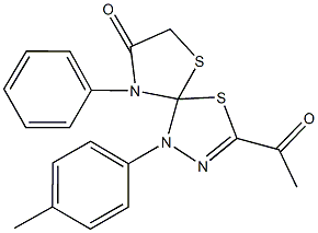 3-acetyl-1-(4-methylphenyl)-9-phenyl-4,6-dithia-1,2,9-triazaspiro[4.4]non-2-en-8-one 结构式