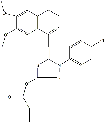 4-(4-chlorophenyl)-5-[(6,7-dimethoxy-3,4-dihydro-1-isoquinolinyl)methylene]-4,5-dihydro-1,3,4-thiadiazol-2-yl propionate 结构式