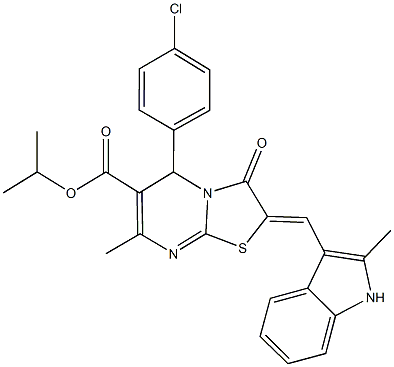 isopropyl 5-(4-chlorophenyl)-7-methyl-2-[(2-methyl-1H-indol-3-yl)methylene]-3-oxo-2,3-dihydro-5H-[1,3]thiazolo[3,2-a]pyrimidine-6-carboxylate 结构式