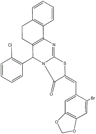 10-[(6-bromo-1,3-benzodioxol-5-yl)methylene]-7-(2-chlorophenyl)-5,7-dihydro-6H-benzo[h][1,3]thiazolo[2,3-b]quinazolin-9(10H)-one 结构式