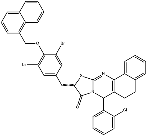 7-(2-chlorophenyl)-10-[3,5-dibromo-4-(1-naphthylmethoxy)benzylidene]-5,7-dihydro-6H-benzo[h][1,3]thiazolo[2,3-b]quinazolin-9(10H)-one 结构式