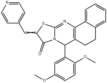 7-(2,5-dimethoxyphenyl)-10-(4-pyridinylmethylene)-5,7-dihydro-6H-benzo[h][1,3]thiazolo[2,3-b]quinazolin-9(10H)-one 结构式