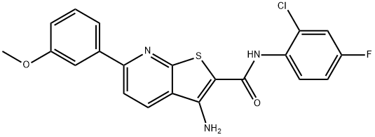 3-amino-N-(2-chloro-4-fluorophenyl)-6-(3-methoxyphenyl)thieno[2,3-b]pyridine-2-carboxamide 结构式