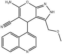 6-amino-3-(methoxymethyl)-4-(4-quinolinyl)-2,4-dihydropyrano[2,3-c]pyrazole-5-carbonitrile 结构式