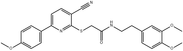 2-{[3-cyano-6-(4-methoxyphenyl)pyridin-2-yl]sulfanyl}-N-[2-(3,4-dimethoxyphenyl)ethyl]acetamide 结构式