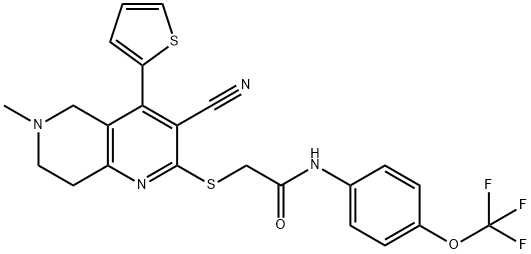 2-[(3-cyano-6-methyl-4-thien-2-yl-5,6,7,8-tetrahydro[1,6]naphthyridin-2-yl)sulfanyl]-N-[4-(trifluoromethoxy)phenyl]acetamide 结构式