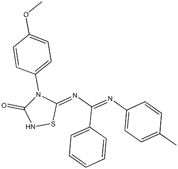 N-[4-(4-methoxyphenyl)-3-oxo-1,2,4-thiadiazolidin-5-ylidene]-N'-(4-methylphenyl)benzenecarboximidamide 结构式